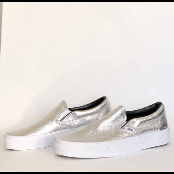 Vans Classic Silver Metallic Slip-On Shoes - Picture 3 of 8